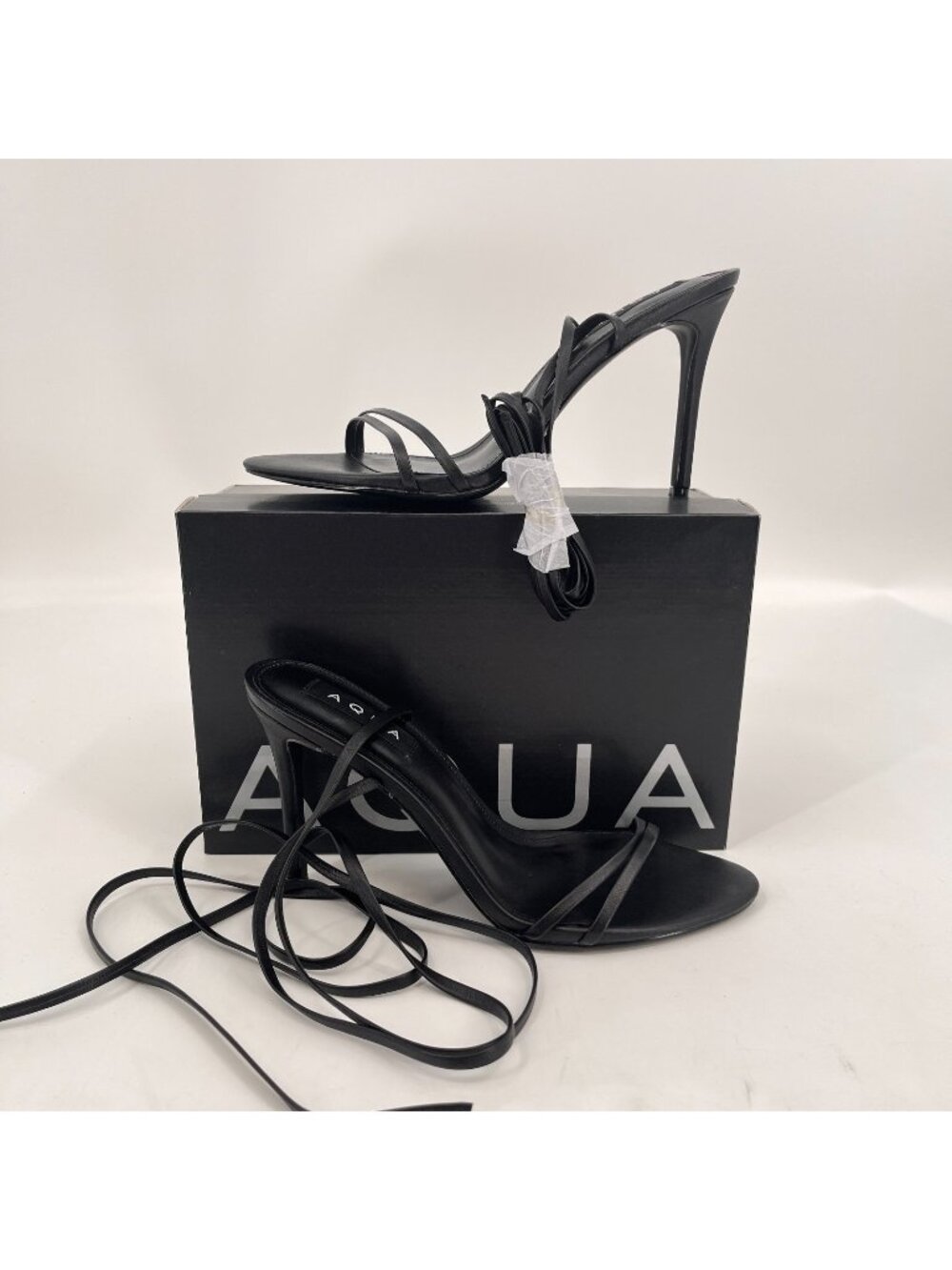 Aqua Women's Mena Ankle Tie High Heel Sandals Size 9.5 Black